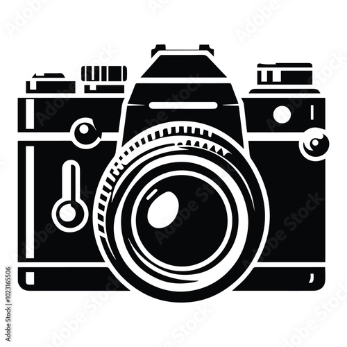 A simple camera icon displayed prominently on a clean white background, symbolizing photography and visual media