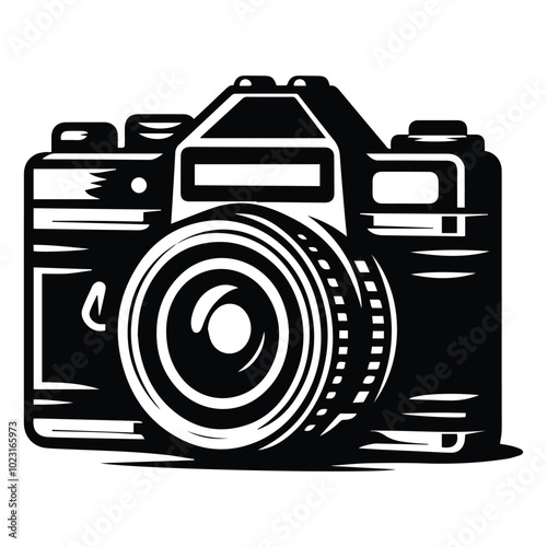 A simple camera icon displayed prominently on a clean white background, symbolizing photography and visual media