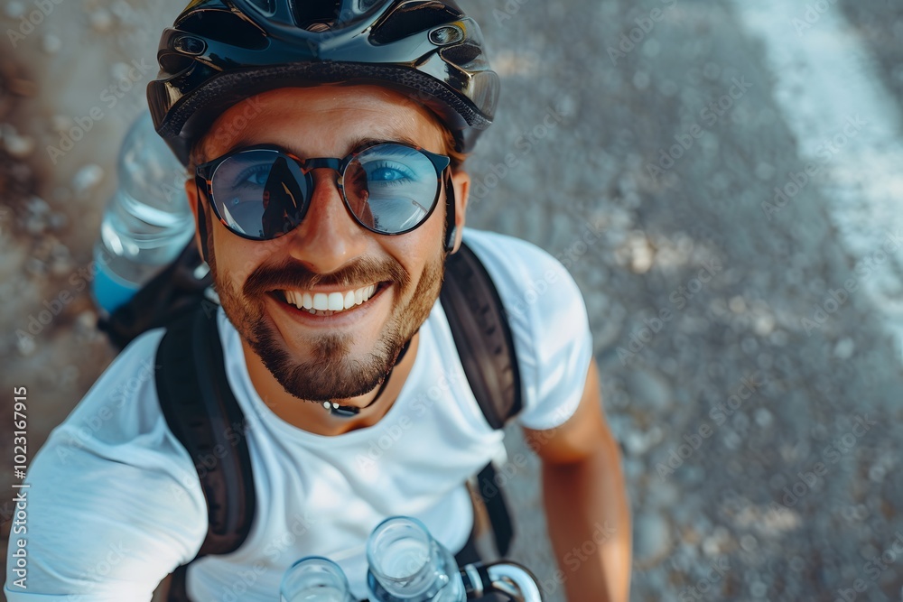 Joyful Cyclist Enjoying a Sunny Day Outdoors Joyful Cyclist Enjoying a Sunny Day Outdoors