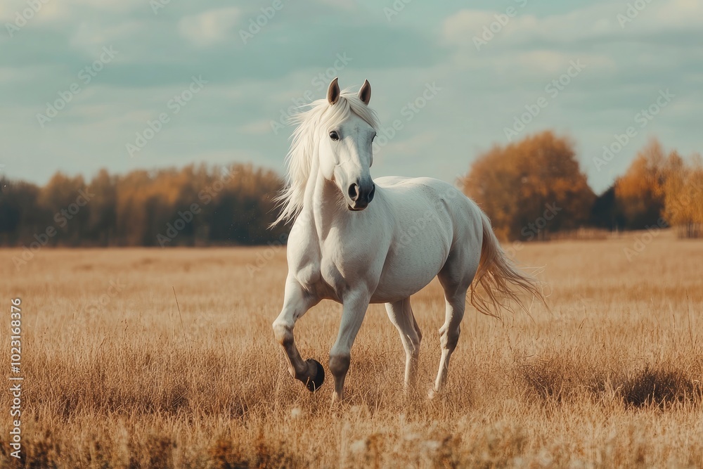 White horse galloping background - generative ai White horse galloping background - generative ai