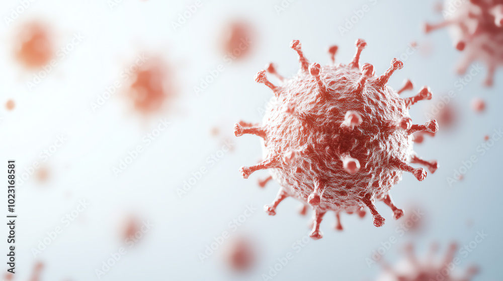 Naklejka premium 3D rendering of virus molecules on a soft background, showcasing intricate structures and details, ideal for educational or medical content.