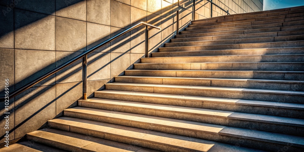 Fototapeta premium Stairs of a building casting shadows in the sunlight, stairs, building, shadows, architecture, steps, urban, exterior