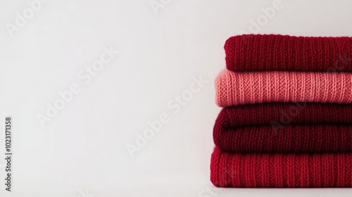 Stacked Burgundy and Pink Knit Sweaters on Neutral Background