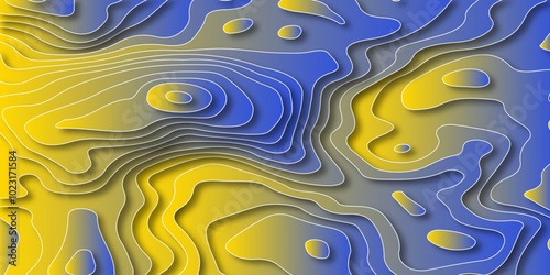 Abstract modern colorful paper cut line shapes background. You can use template, banner, poster, flyer, brochure, book cover, booklet design. Abstract yellow and blue maze. Modern colorful 3d renderin