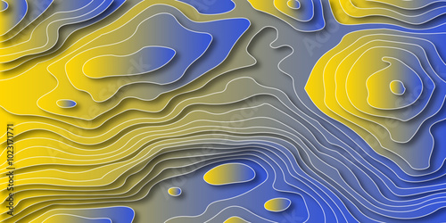 Abstract modern colorful paper cut line shapes background. You can use template, banner, poster, flyer, brochure, book cover, booklet design. Abstract yellow and blue maze. Modern colorful 3d renderin