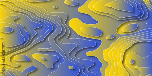 Abstract modern colorful paper cut line shapes background. You can use template, banner, poster, flyer, brochure, book cover, booklet design. Abstract yellow and blue maze. Modern colorful 3d renderin