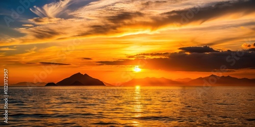 Wallpaper Mural Beautiful sunset over dark sea with mountains in silhouette, sunset, cloudy sky, sea water, dark, mountains, silhouettes Torontodigital.ca