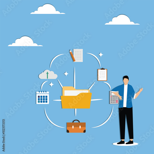 Businessman various documents in a folder