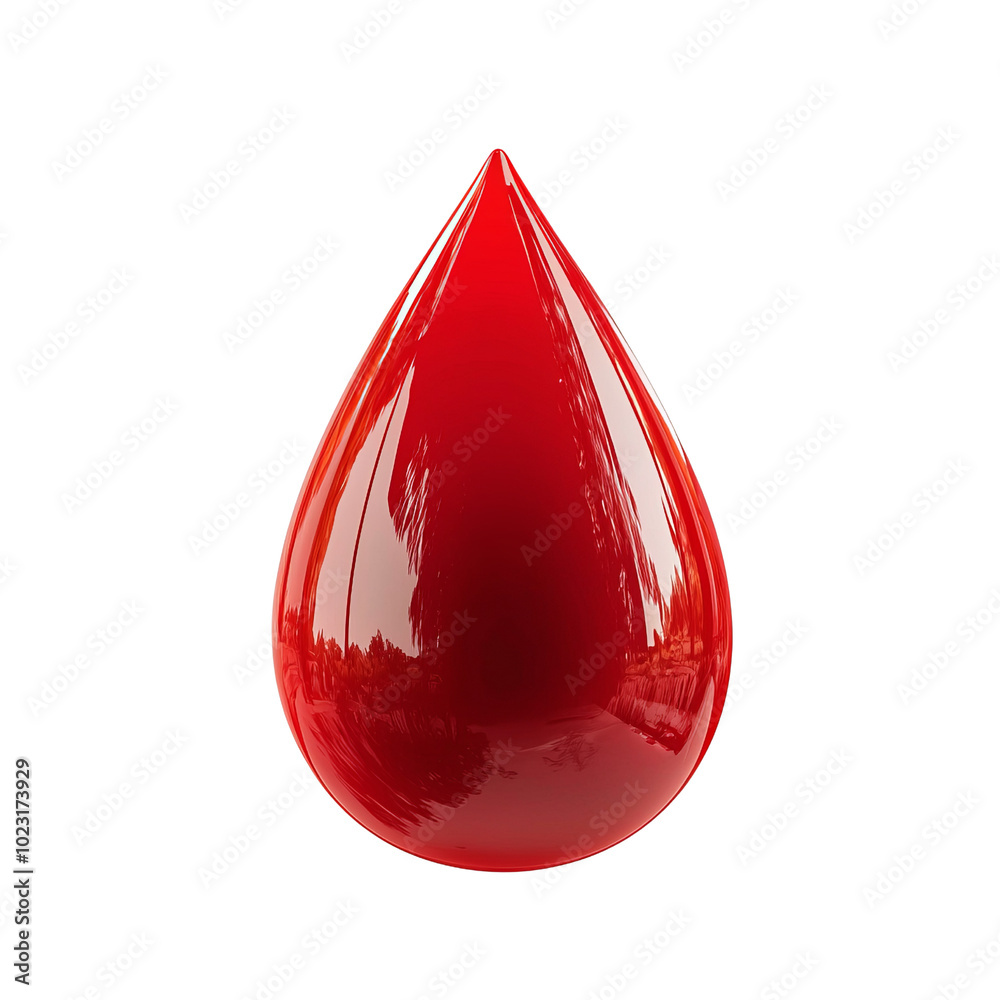 Red drop, glossy appearance, white isolated background. Red drop, glossy appearance, white isolated background.