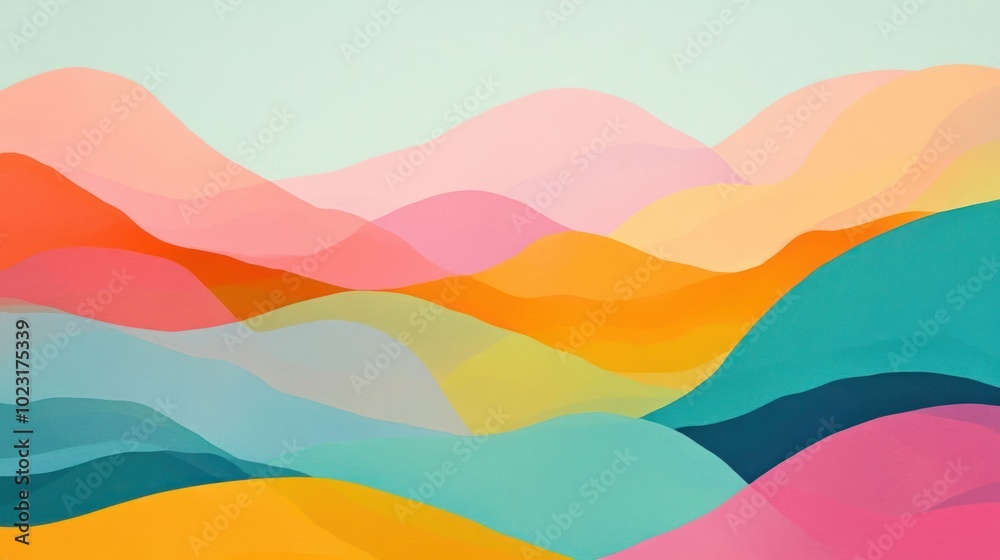 Abstract landscape illustration with soft, flowing colors resembling hills and valleys. Abstract landscape illustration with soft, flowing colors resembling hills and valleys.