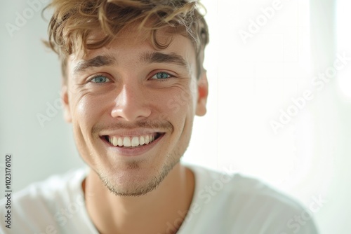 Happy man portrait in dental clinic.