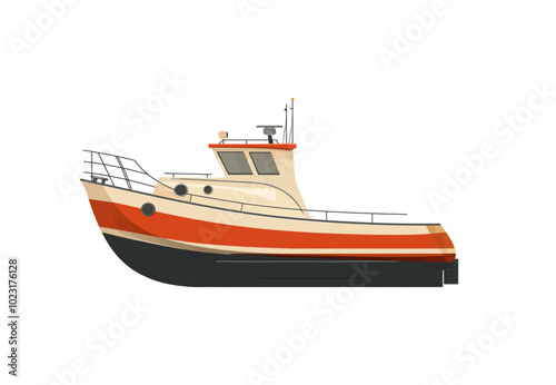 Vector illustration of an orange and black rescue boat