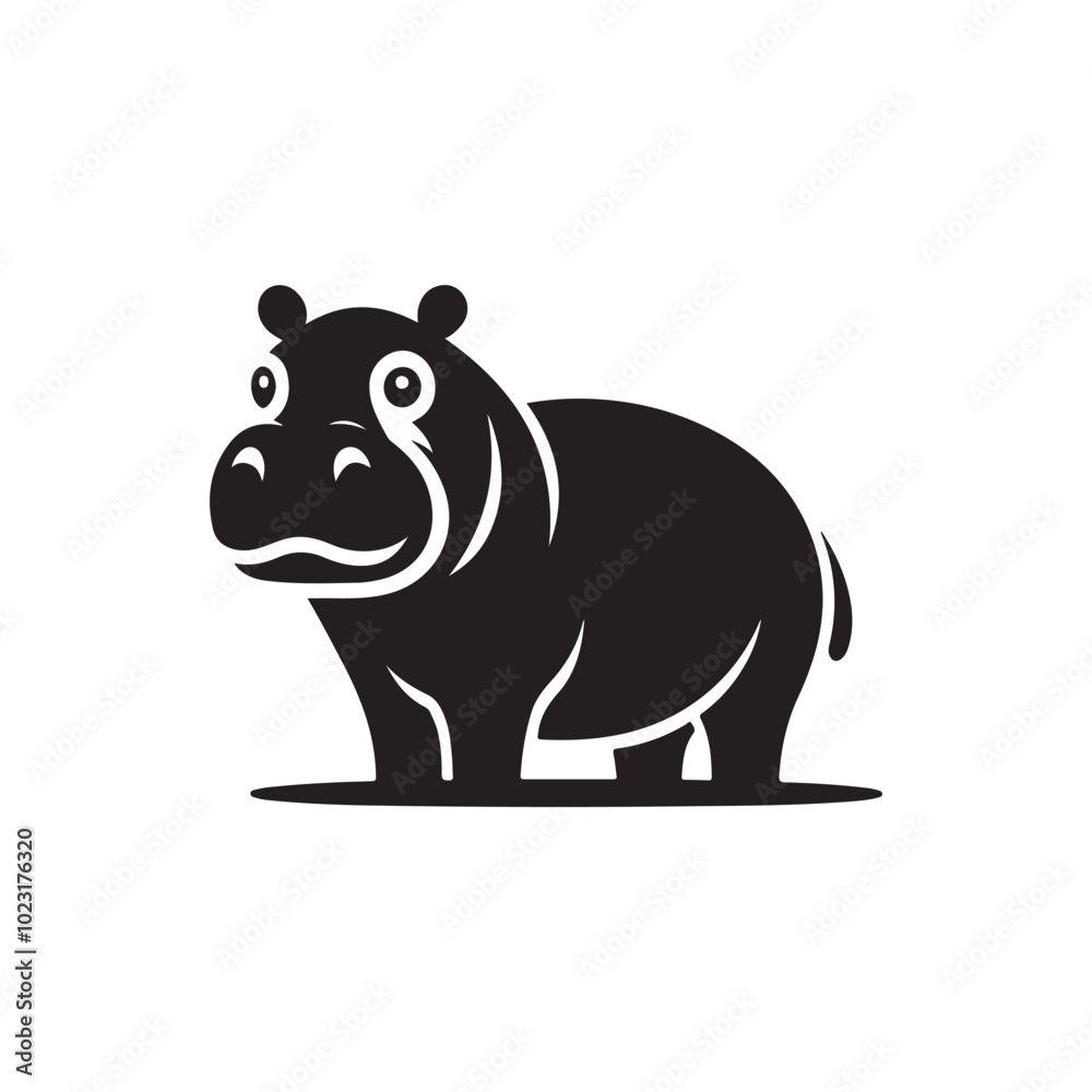 Fototapeta premium Animal Wildlife Vector Icon - Hippo Silhouette for Apps.