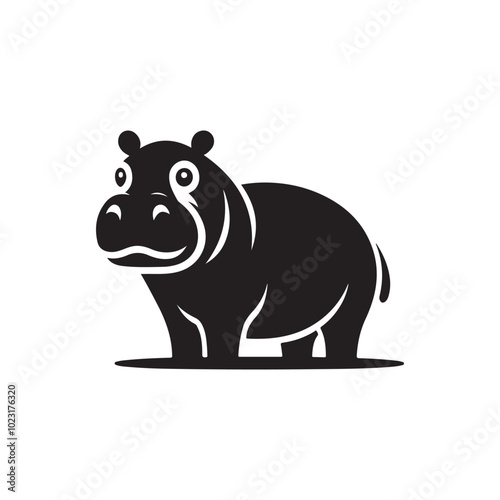 Animal Wildlife Vector Icon - Hippo Silhouette for Apps.