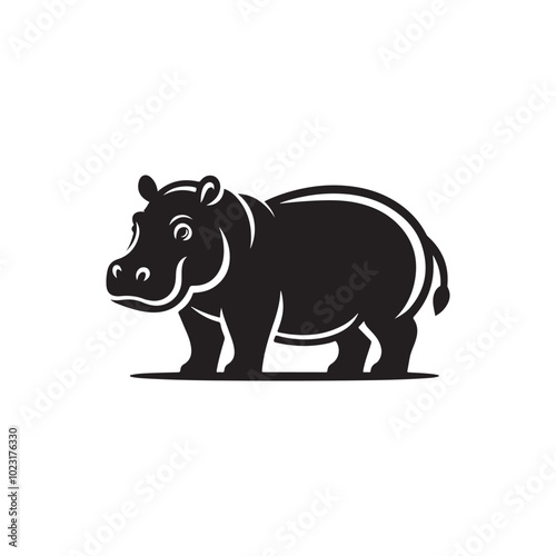 Animal Wildlife Vector Icon - Hippo Silhouette for Apps.