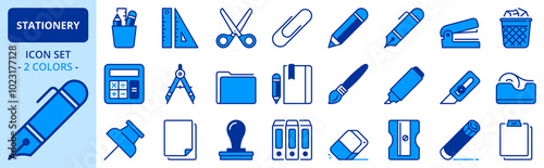 Icons in two colors about stationery
