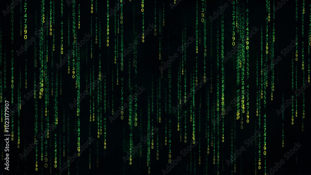Binary code with numbers moving on the screen. Digital age. Binary algorithm, data code, decryption and encoding. Matrix background of numbers. Vector illustration. Binary code with numbers moving on the screen. Digital age. Binary algorithm, data code, decryption and encoding. Matrix background of numbers. Vector illustration.