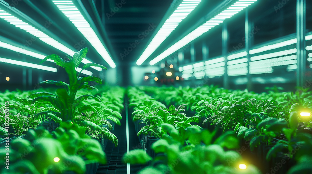 Modern Greenhouse with Rows of Fresh Crops Modern Greenhouse with Rows of Fresh Crops