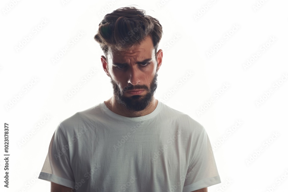 Handsome man in distress shows sad expression. Handsome man in distress shows sad expression.