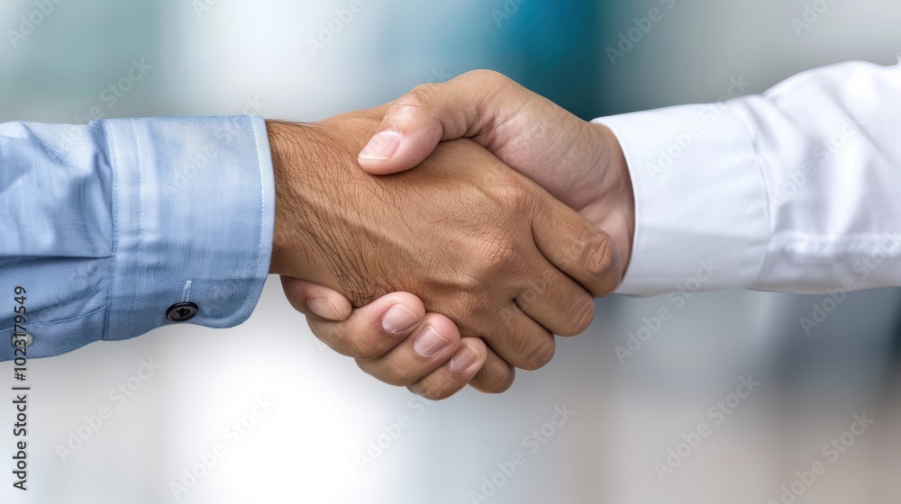 Two hands engaged in a handshake, symbolizing agreement and collaboration in a professional or business context. Two hands engaged in a handshake, symbolizing agreement and collaboration in a professional or business context.