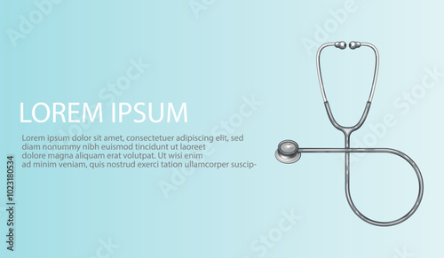 Stethoscope isolated on white. Medical background. Healthcare concept vector illustration. Horizontal poster with stethoscope. Medical Education Illustration