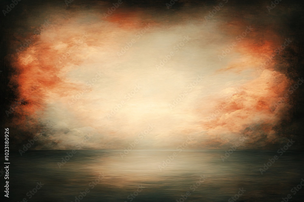 Vibrant Sunset Over Tranquil Water Reflected in Ethereal Horizon Painting Vibrant Sunset Over Tranquil Water Reflected in Ethereal Horizon Painting