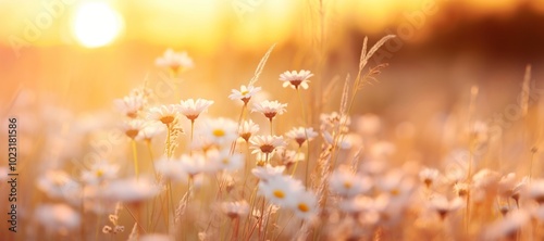 Beautiful daisies in the meadow at sunset flowers daisy outdoors. photo