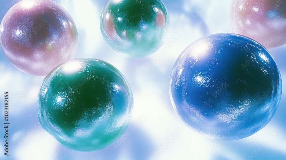 A collection of colorful spheres floating against a bright background. A collection of colorful spheres floating against a bright background.