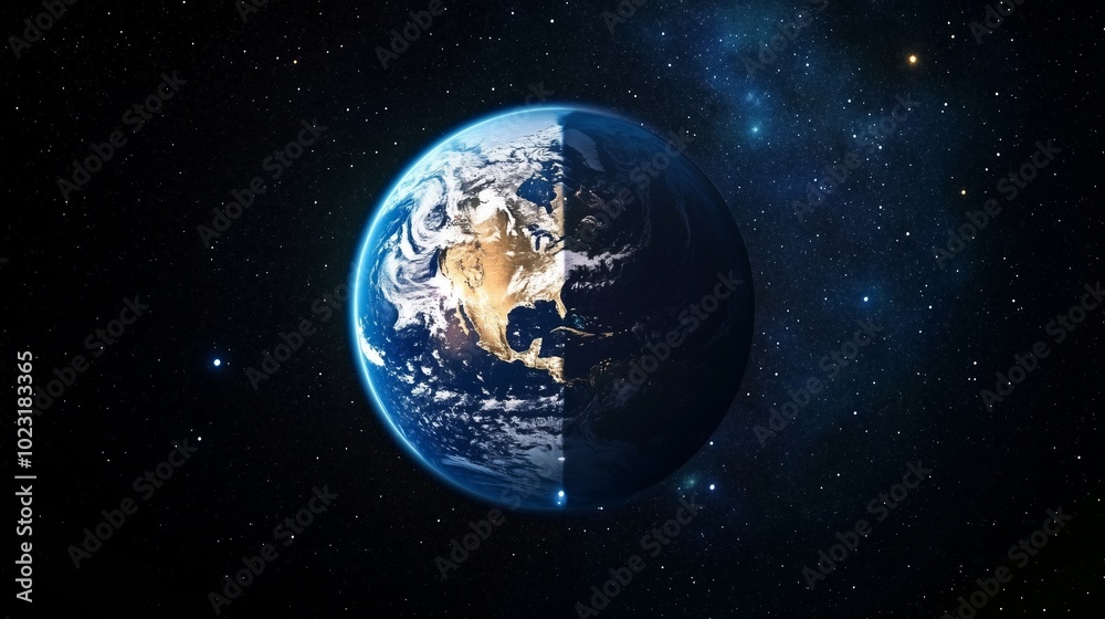 Fototapeta premium Stunning View of Earth Captured from Outer Space During Day and Night Cycle