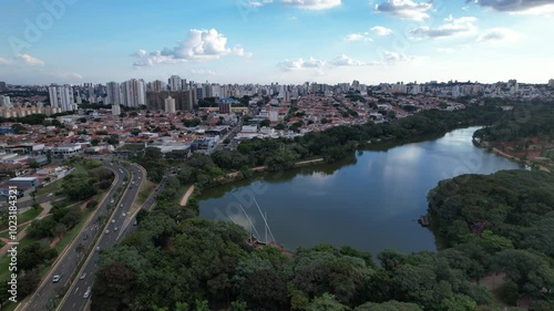 Taquaral Lagoon in Campinas, aerial view of the Portugal park, São Paulo, Brazil photo