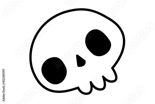 Cute doodle skull. Halloween skeleton bone. Cute Halloween doodle decoration element. October holiday decorations, spirit characters. Kids flat vector illustration isolated on white.