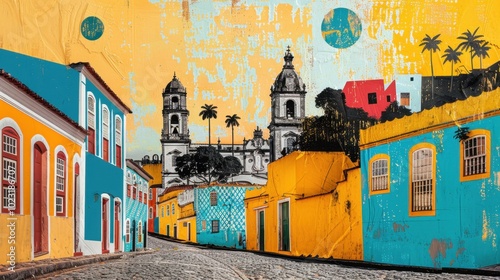 Contemporary Art Collage of Pelourinho with Vibrant Patterns

