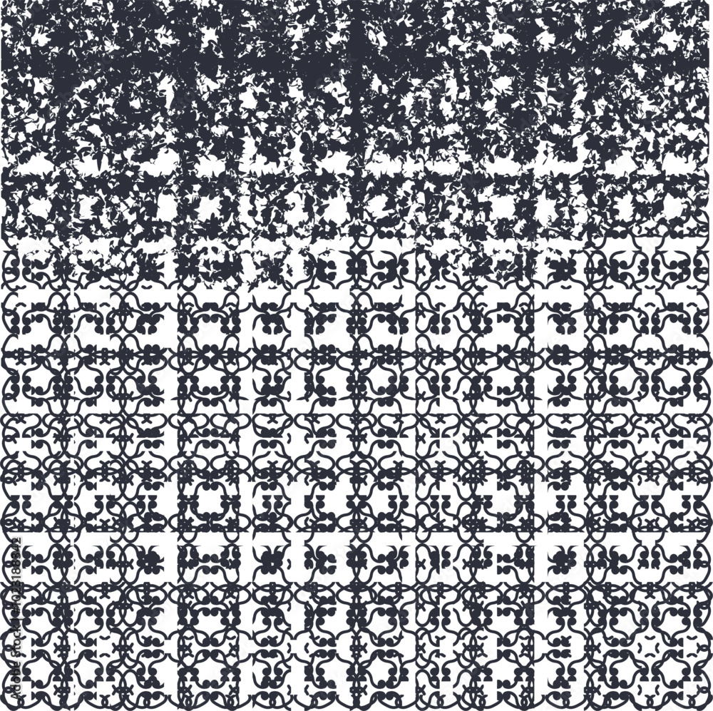 Fototapeta premium The cut, torn and dirty texture consists of small fragments. The upper zone of this art turns into visual noise.