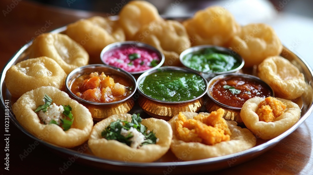 Colorful Pani Puri Arrangement on a Plate Colorful Pani Puri Arrangement on a Plate