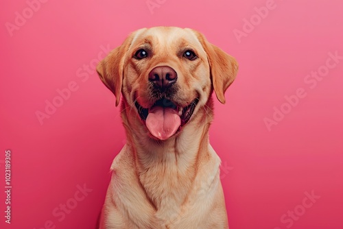 Cheerful Labrador Retriever Against a Vibrant Pink Background photo