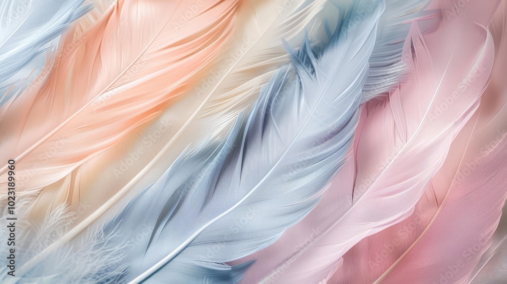 Fototapeta premium Soft pastel feathers arranged in a beautiful pattern.