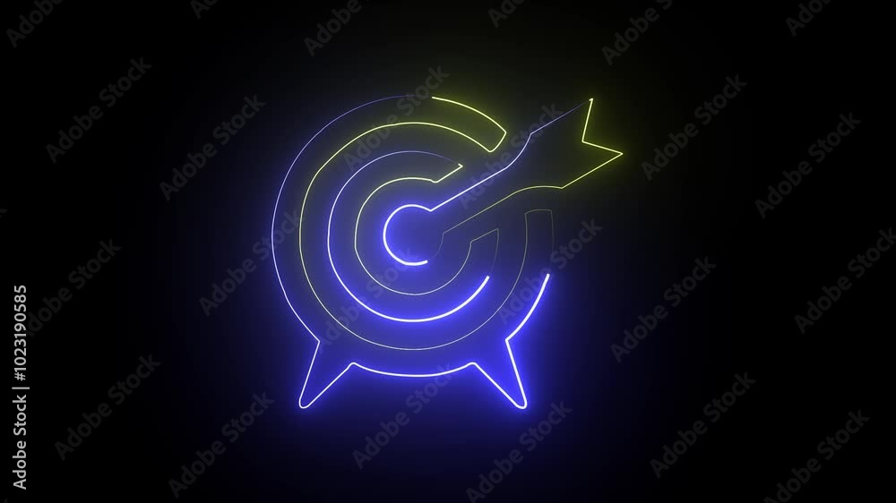 Neon bullseye target icon color glowing neon animated black background. Neon bullseye target icon color glowing neon animated black background.