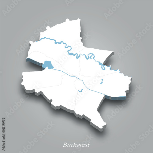 3D Map of Bucharest with Waterways Highlighted