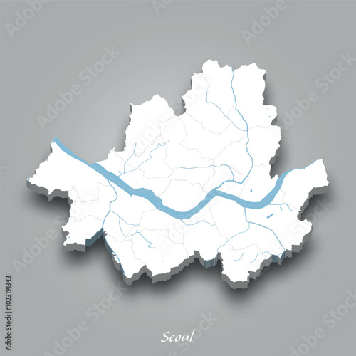 3D Map of Seoul with Waterways Highlighted