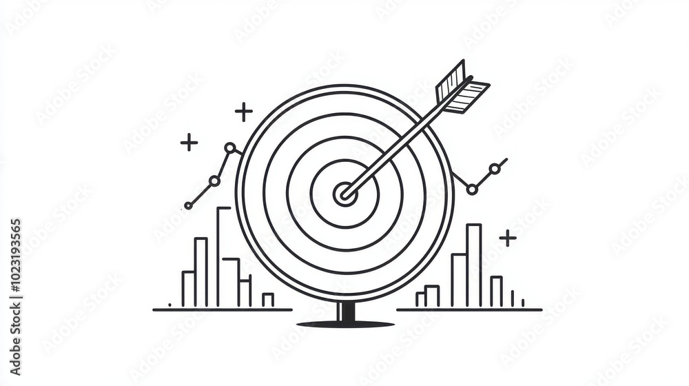 A minimalist illustration of a target with an arrow hitting the bullseye, showcasing concepts of achievement and success. A minimalist illustration of a target with an arrow hitting the bullseye, showcasing concepts of achievement and success.