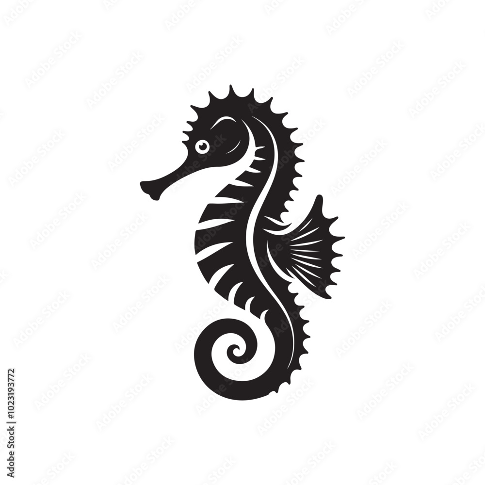 Obraz premium Vector Seahorse Silhouette Icon - Flat Logo and Clipart Design.