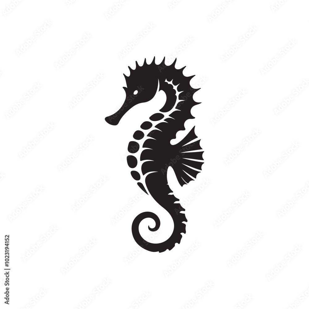Fototapeta premium Silhouette Seahorse Vector Icon - Flat Logo and Clipart Design.
