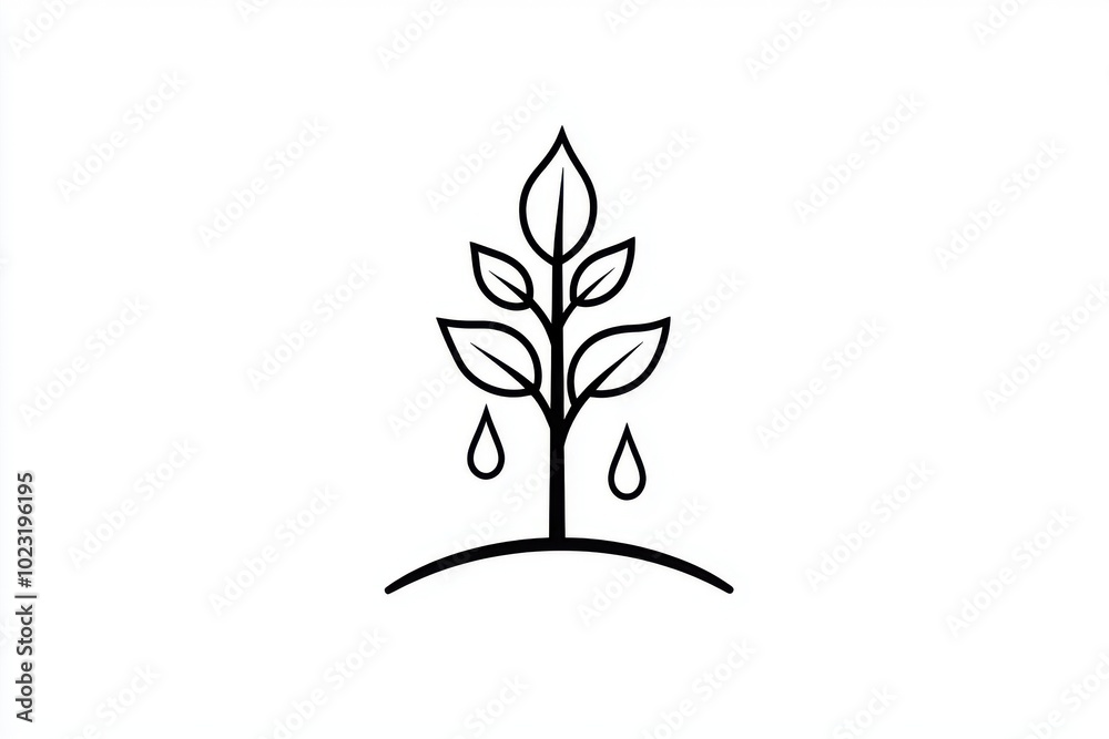 Minimalistic illustration of a tree with leaves and water droplets, symbolizing growth and sustainability in nature. Minimalistic illustration of a tree with leaves and water droplets, symbolizing growth and sustainability in nature.