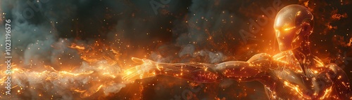 Prometheus, the titan of forethought, as a revolutionary AI developer, giving fire of knowledge to humanity