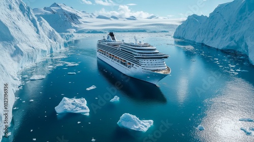 Cruise Ship Navigating Through Glacial Waters in Antarctica photo