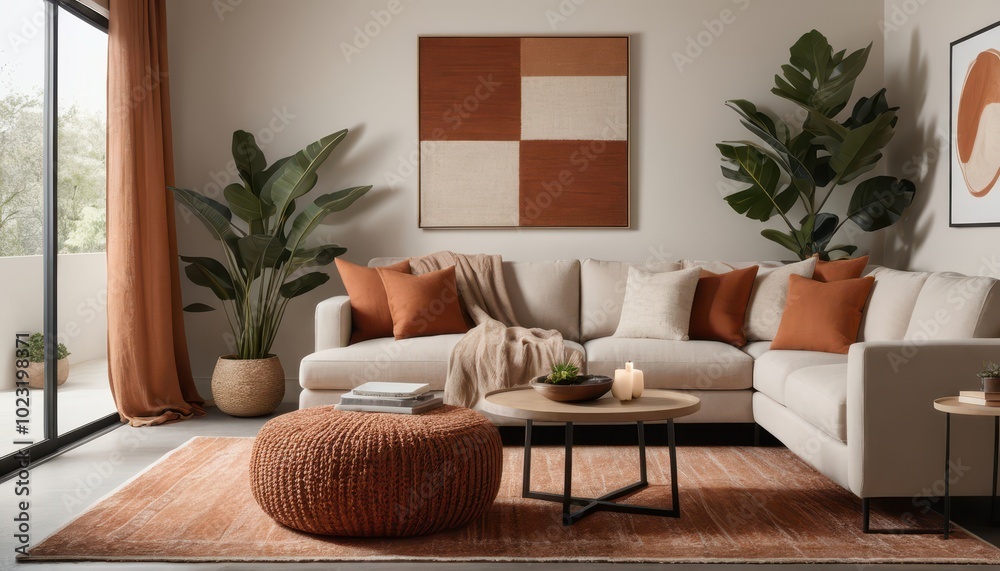 Modern Cozy Living Room with Neutral Tones and Earthy Accents Modern Cozy Living Room with Neutral Tones and Earthy Accents