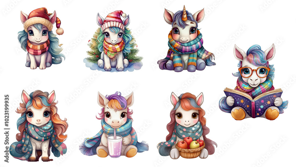 Unicorn Cartoon Illustration Transparent Background -set Unicorn Cartoon Illustration Transparent Background -set