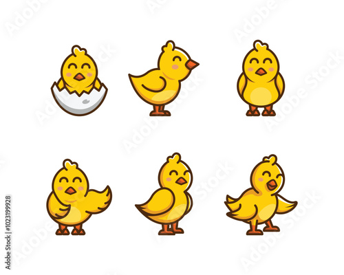 set a cute chicks mascot logo.vector cartoon chicks cute character,