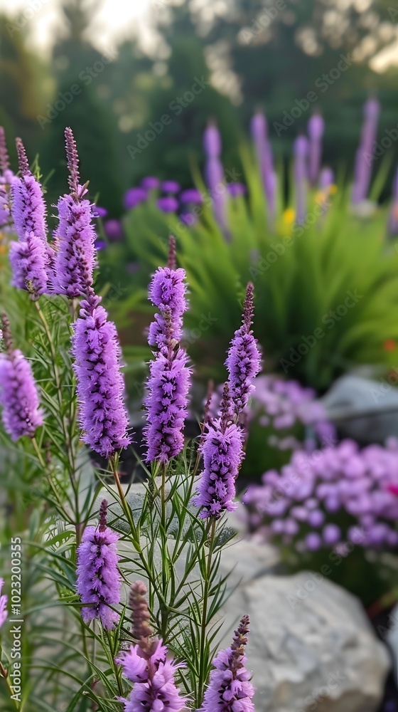 Fototapeta premium Prairie gayfeathers and purple coneflowers AI generated Photo