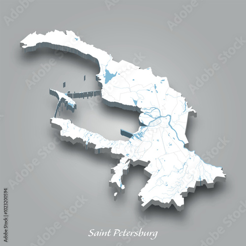 3D Map of Saint Petersburg with Waterways Highlighted